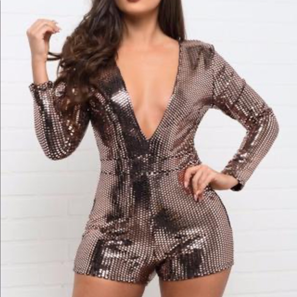 Nadelyn Sequin Romper - Rose Gold - L